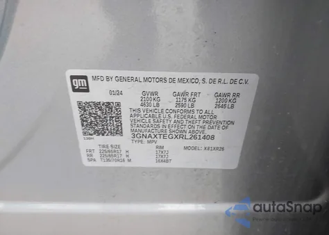 2024 Chevrolet Equinox Awd 2Fl from USA, damaged, VIN 3GNAXTEGXRL261408